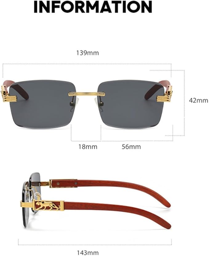 Wooden Pattern Leopard Head Artificial Diamond Cut Edge Fashion Glasses